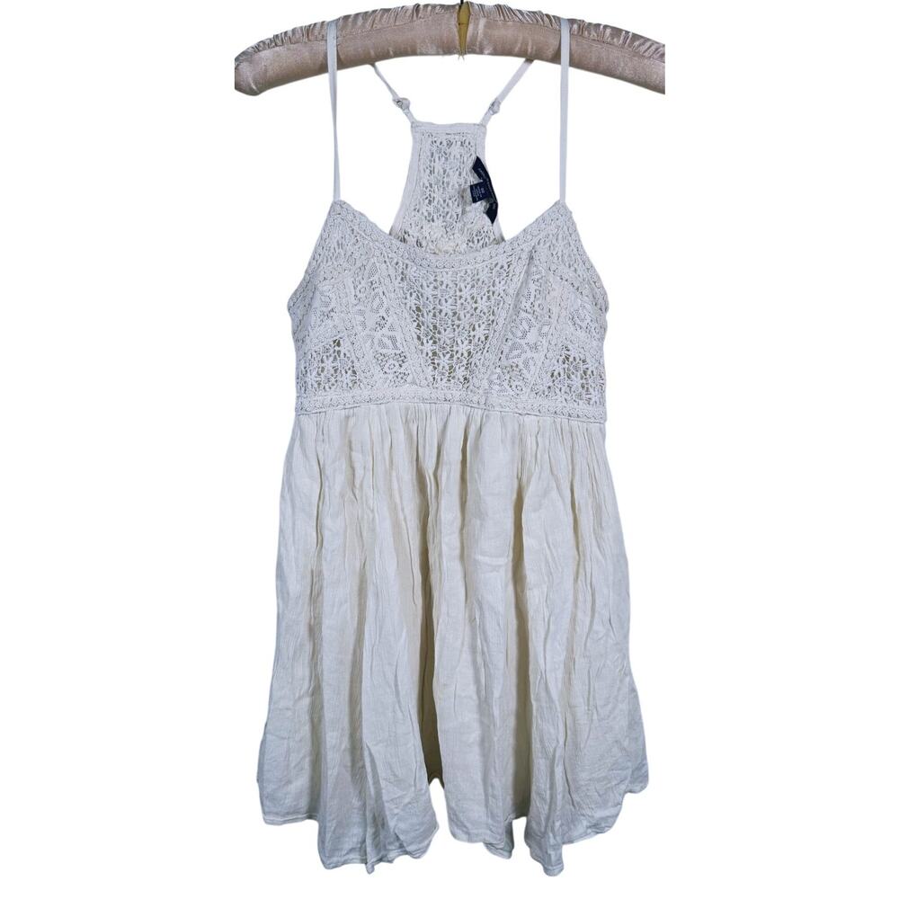 American Eagle Babydoll Mini Dress Size XS Cream Boho Country Cowgirl Concert - Picture 2 of 13